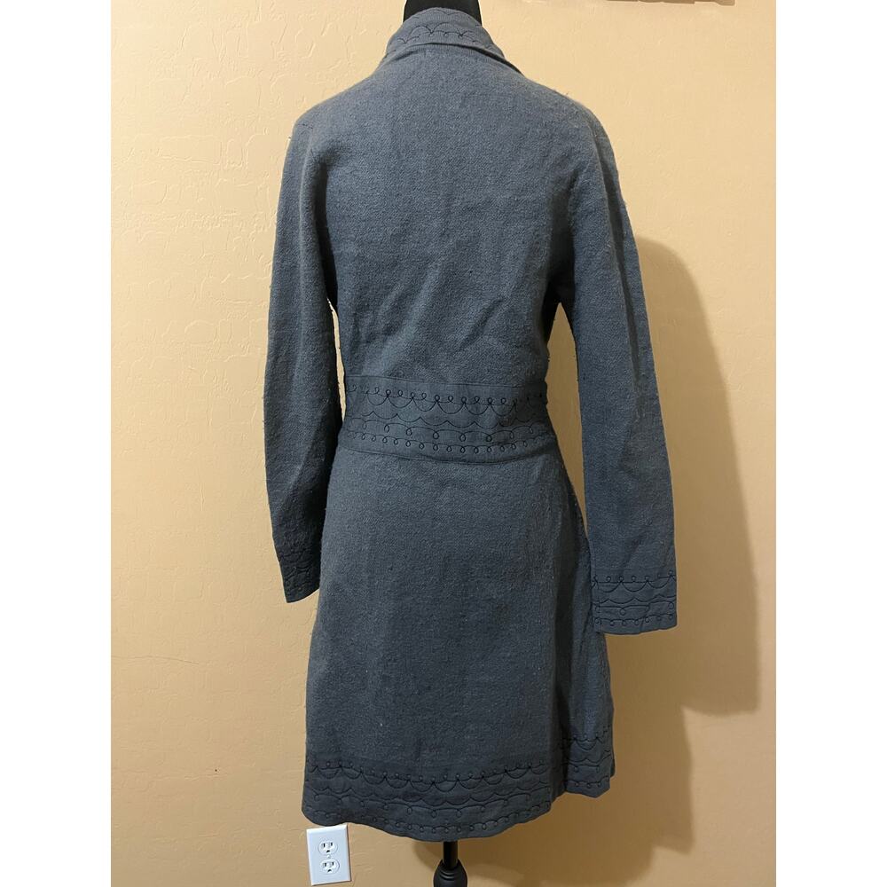 Heather B Gray 100% Wool Embroidered Wrap Cardigan Coat Womens Small Scalloped - Picture 4 of 8